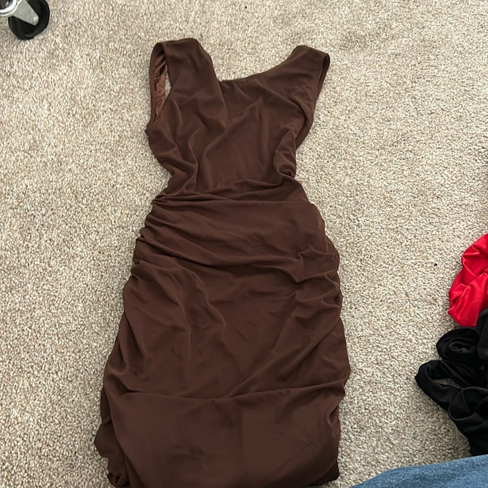 Brown backless mini dress